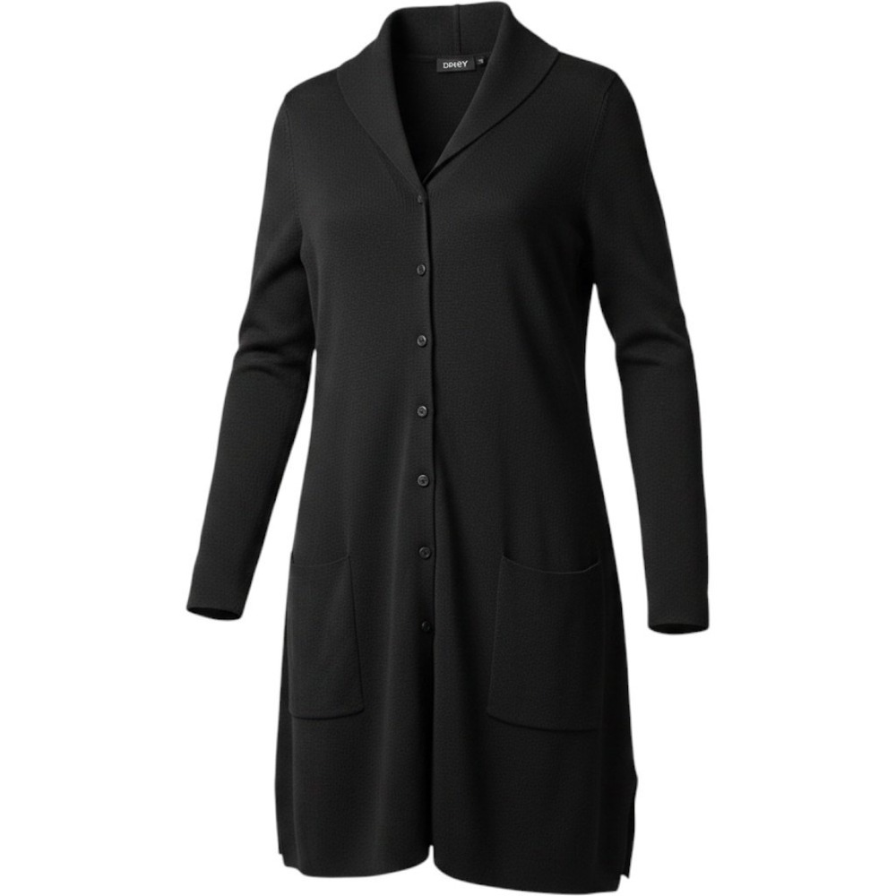 Vtg 90s DKNY Pure New Wool Longline Cardigan Sweater Duster Whimsigoth Black M